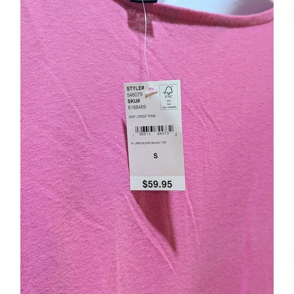 Lands' End Womens Pink V‎ Neck Tunic Lagenlook Linen Blend Shirt Size Small